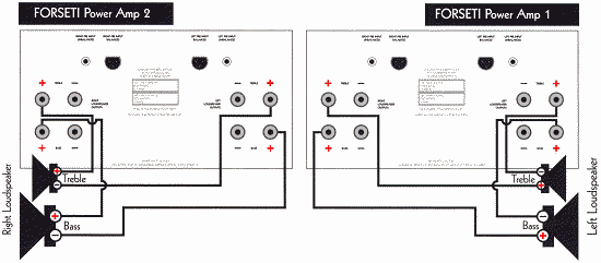 Alchemist Forseti Power Amplifier bridging diagram (biwiring)